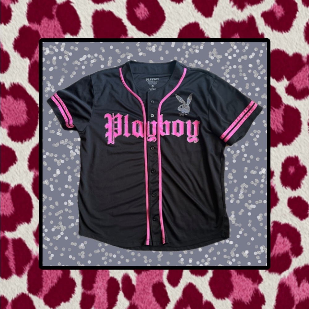 PLAYBOY Black “Bunny Ball” Jersey with Crystalled Pink Trim and Logo Authentic!